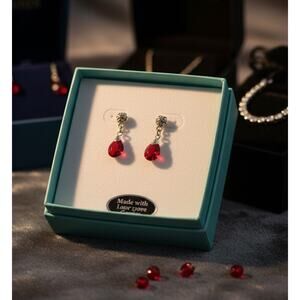 Swarovski Red Crystal Dangle Earrings Platinum Tone Stud Drop With Box